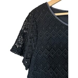 Talbots Black Heavy Lace Overlay Short Sleeve‎ Shirt Career Classic Size 16